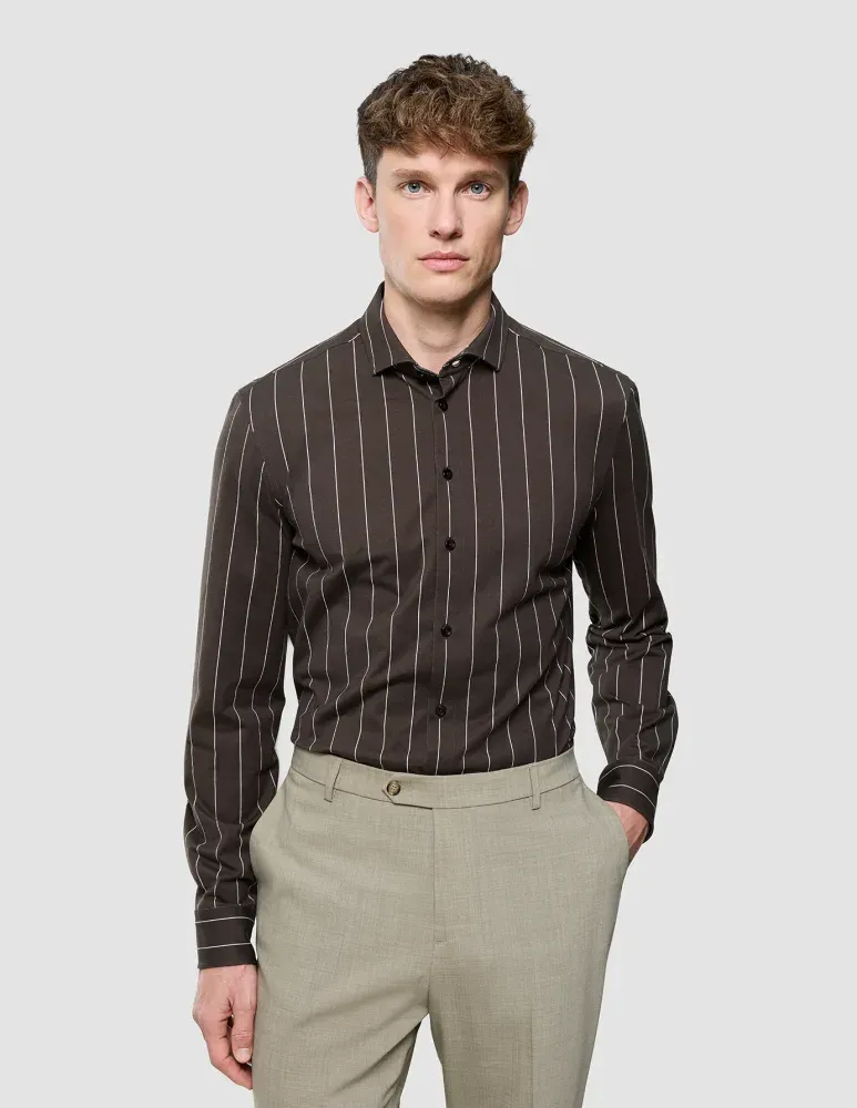 Classic Shirt — Brown Pinstripes (Slim)